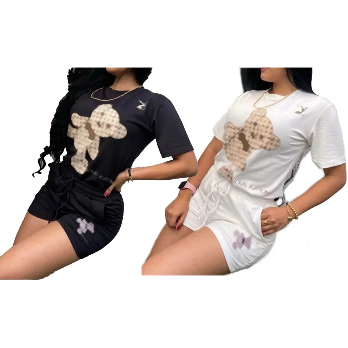 T-shirt de coulette de pantalons à deux pièces à imprimé ours