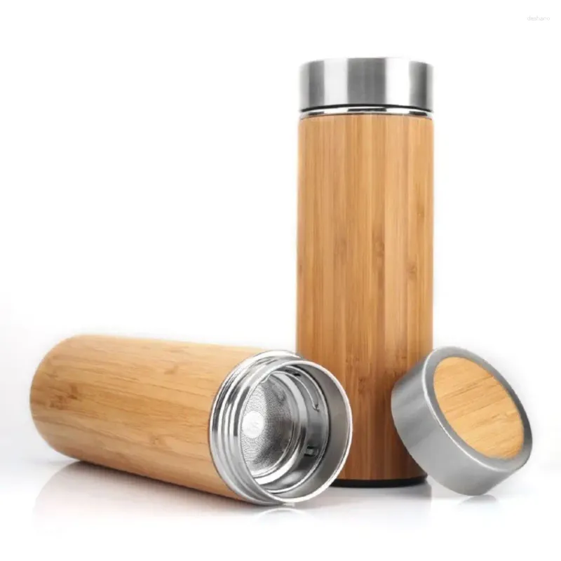 Bottiglie d'acqua Specello di bambù tazze di vuoto creativo in legno tazza da tè in acciaio inossidabile 350 ml/450 ml/500 ml Termo a prova di perdite