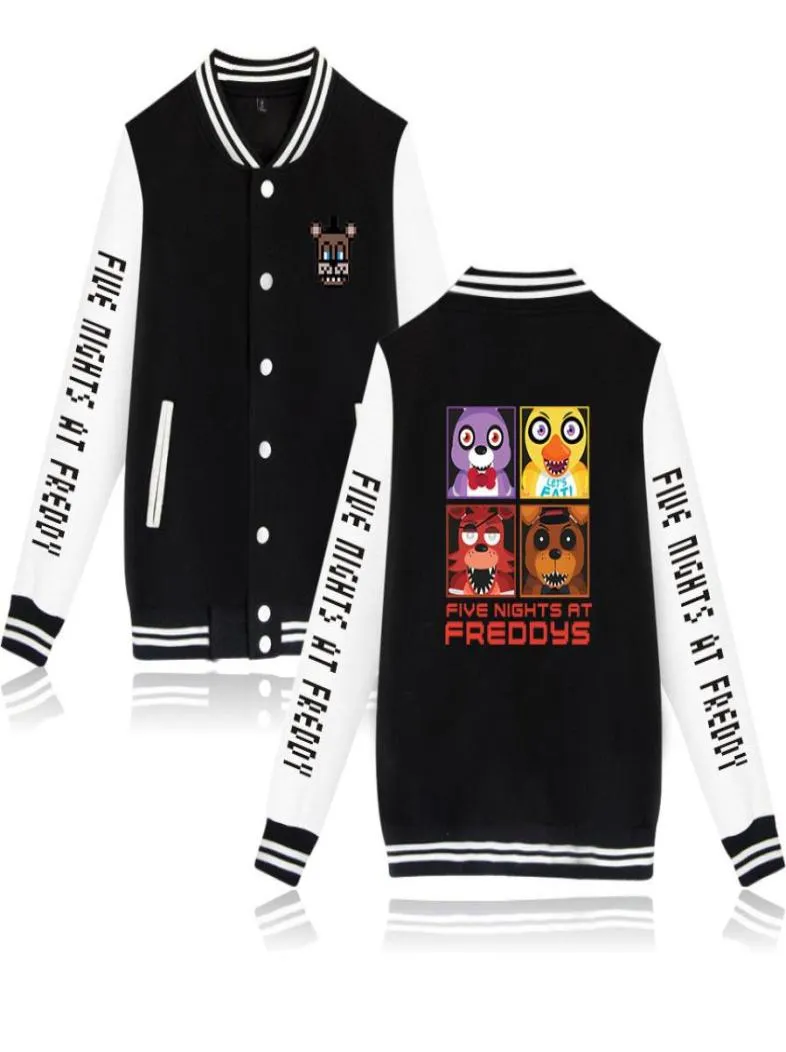 FNAF Fem nätter på Freddy039S Zip Up Baseball Uniform Men039s Jackets Streetwear Hip Hop Harajuku Sweatshirt 5 Freddy Hoodi2763511