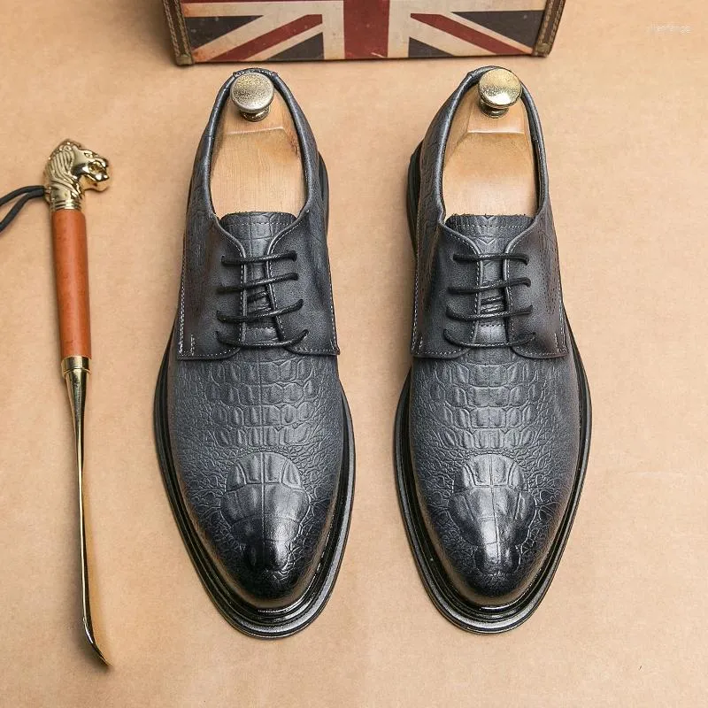 Повседневная обувь мужчина оксфордская ретро -крокодиловая кожа мужчина формальное 2024 Весеннее роскошное качество мужского офиса социальное дерби