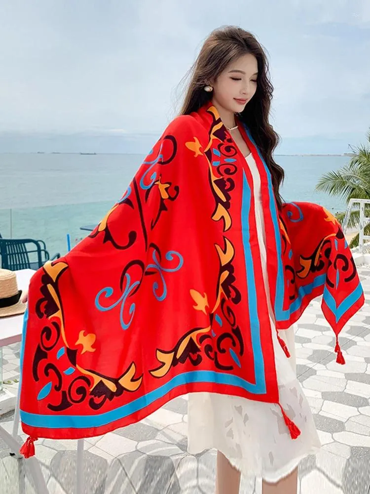 Scarves Travel Vacation Vintage Casual Women Silk Scarf Floral Print Sarong Beach Wrap Shawl Lady Sunscreen Bandana Hijab Scarve Pareo