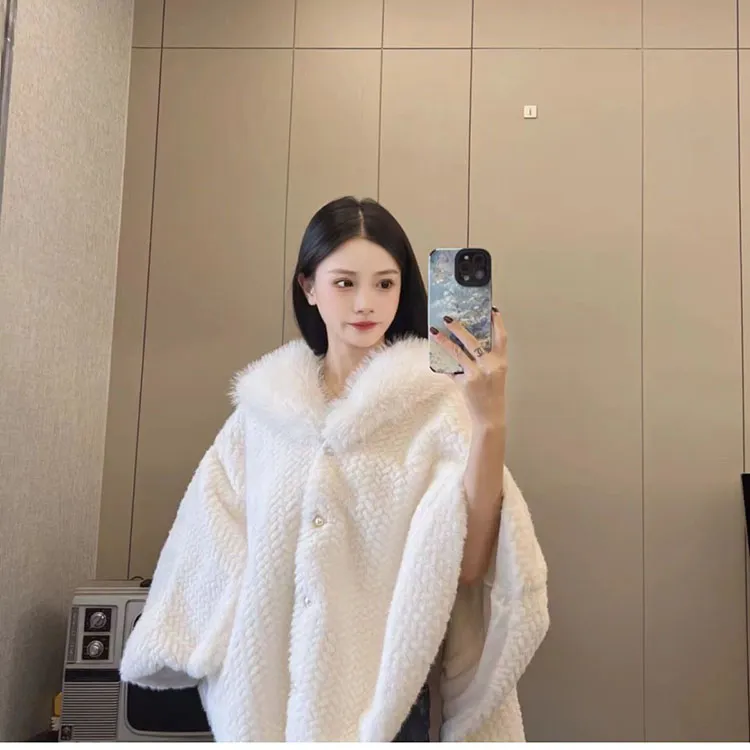 Luxury Faux Mink Fur cardigan clothes Poncho with White Cape