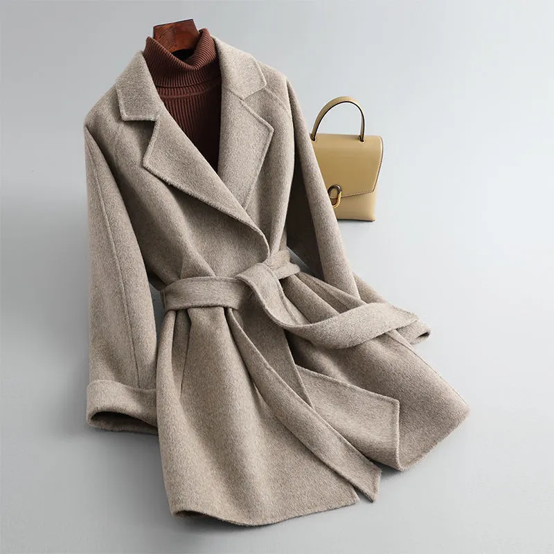Корейская версия свободная шерстяная куртка средняя длина 2023 Осень Новый высококачественный ноль двойного кашемирового пальто для женщин 231113