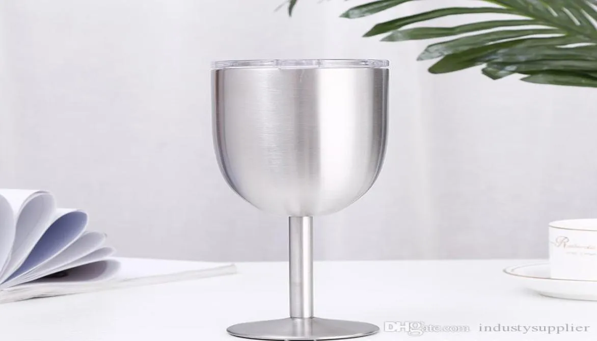 10 Unzen Edelstahl Goblet Doppelwände Goblet Doppelwand 304 Edelstahl Thermosbecher Weinglas mit Deckel A064306187