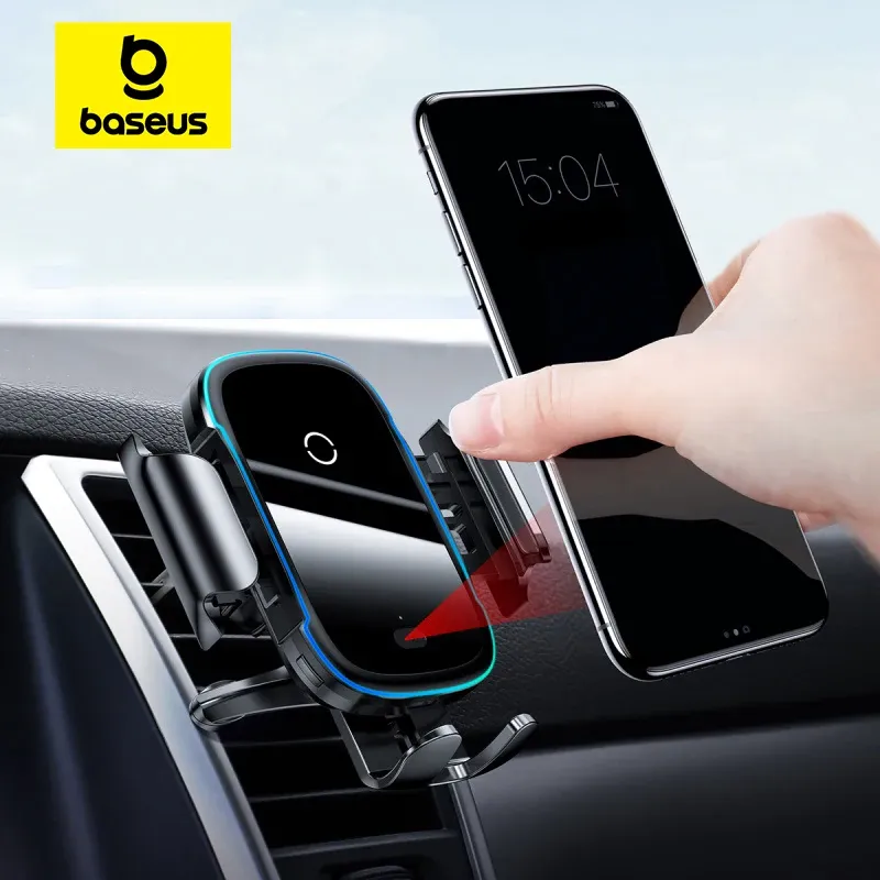 Chargers Baseus Car Phone Holder 15W QI Wireless Charger for iPhone 15 14 13 12 Xiaomi Car Mount Infrared Fast Wireless Charging Charger