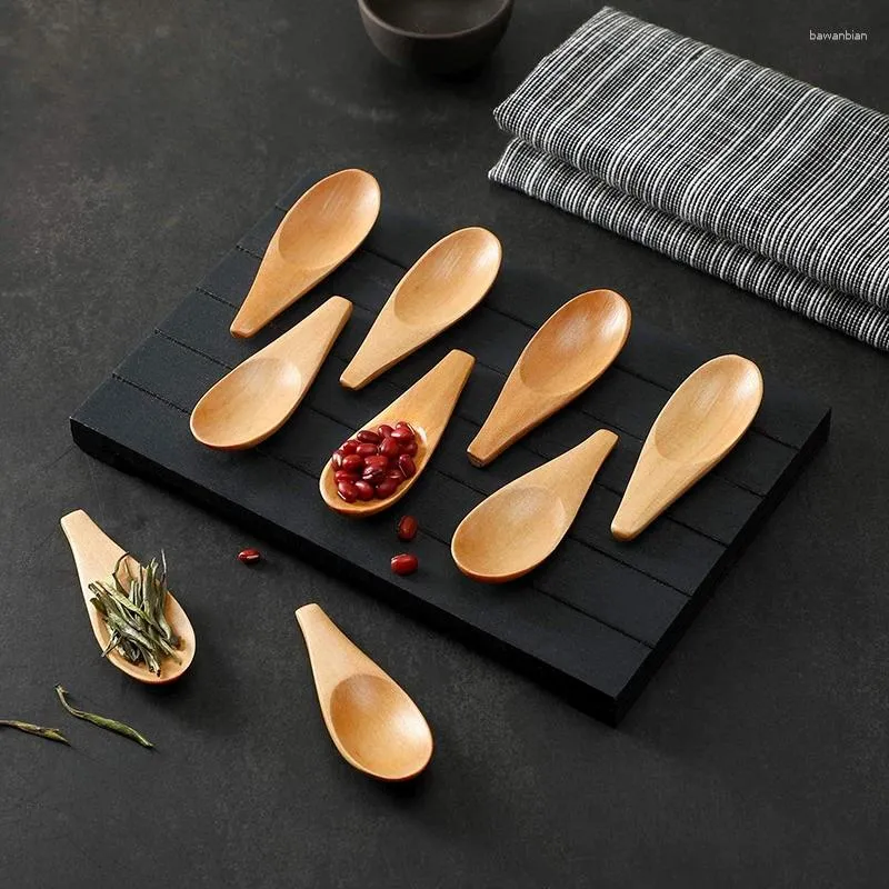 Lepels 5 stks 6,9x2,5 cm houten mini thee lepel kruiderij schepbekleding flatware koffie kleine suiker keukengadgets