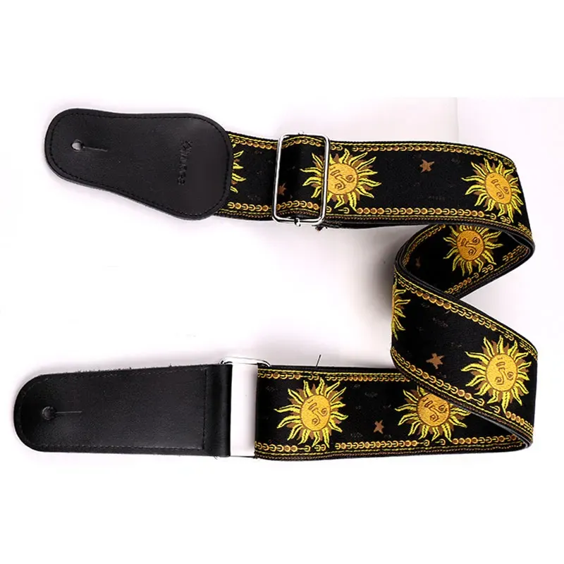 Hanger Adjustable Leather Guitar Strap Embroidery Belt Strap Button Adaptor Safety Locks Picks Jacquard Band Guitar Bass Accessories