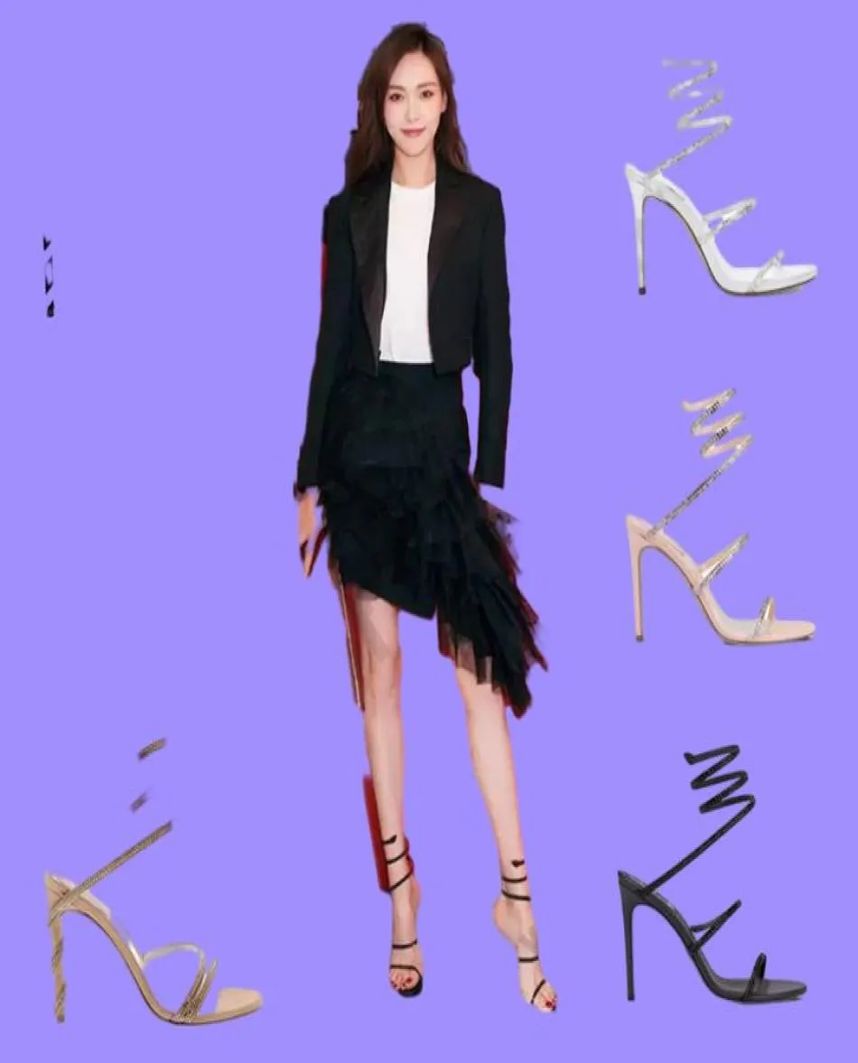 2022 Margot Jewel Sandaler Snake Twining Elegant Sandal Cleo Stiletto High Heel Rene Caovilla Crystal Gold Rhinestone Dress Shoes S7329147