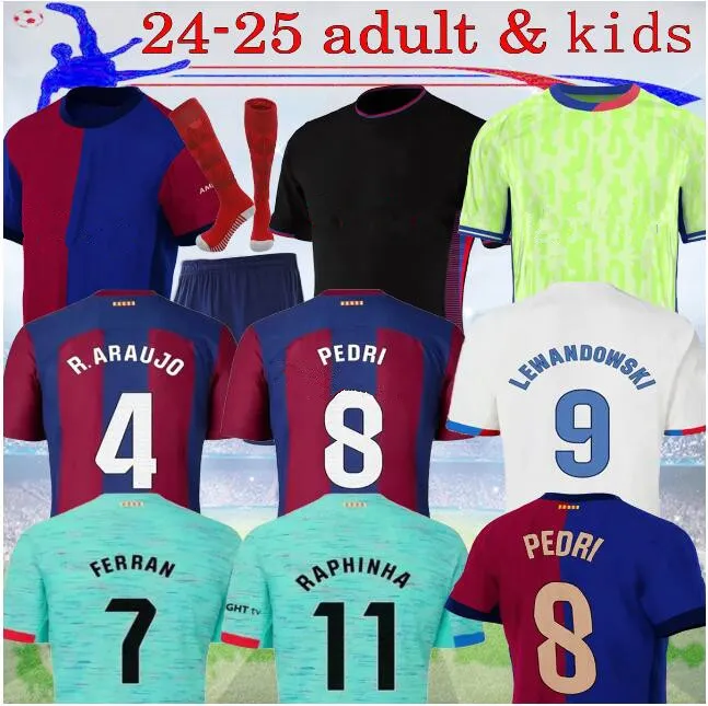 24 25 Lewandowski Soccer Jersey Gavi R. Araujo Camiseta de Futbol Pedri Ferran 2024 Ansu Fati Raphinha Men Camisas de fútbol Kits Kits Uniformes