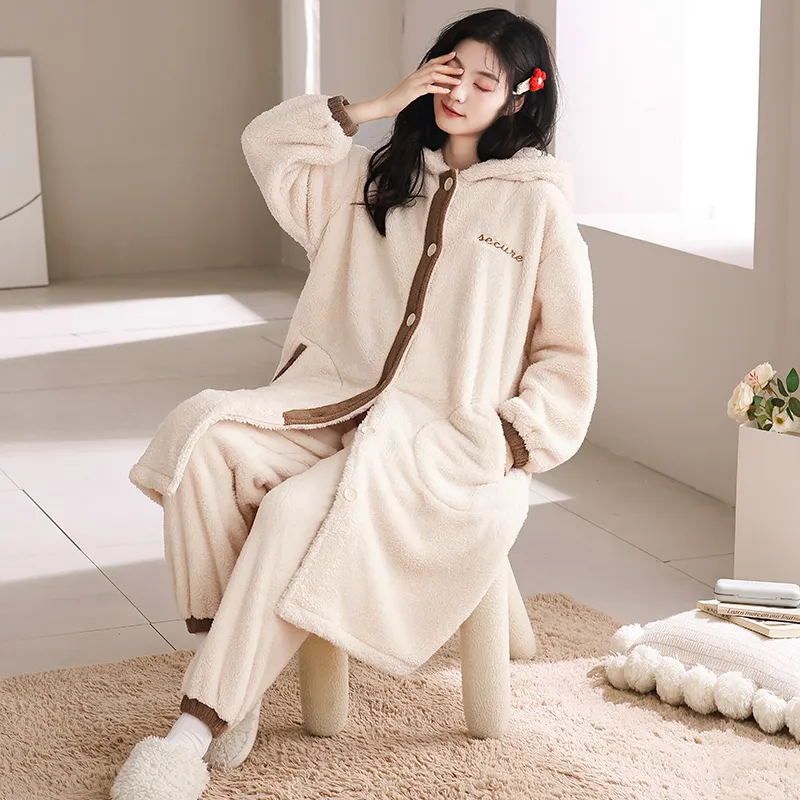 Fabrik-Lounge-Set Erwachsene Damen Schlafanzug Übergröße Langarm Teddy Pyjama Fe Fabrik-Lounge-Set Erwachsene Damen Schlafanzug Übergröße Langarm Teddy Pyjama Fe