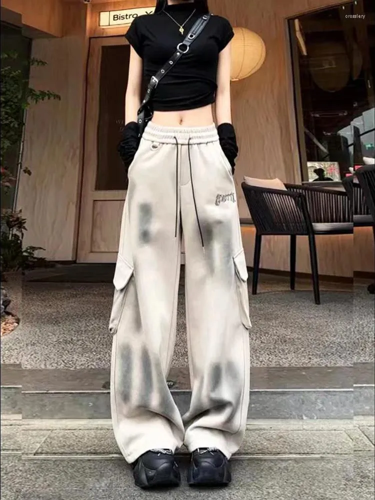 Pantaloni da donna Donne donne bianche gotiche vintage harajuku y2k estetico pantaloni della tuta sciolti retrò sovradimension oversize ad alta vita pantaloni larghi 2000 abiti