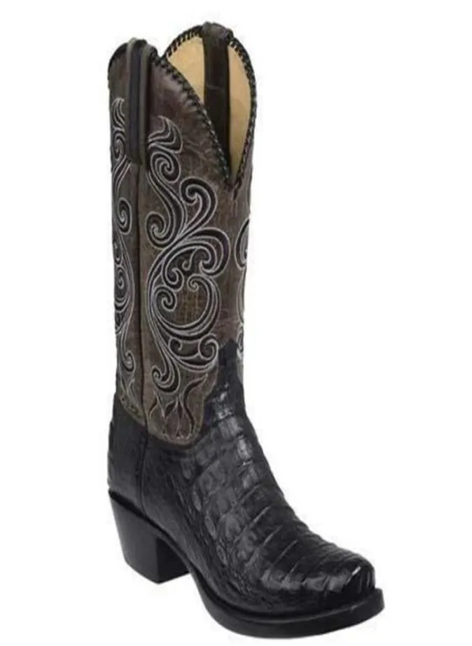 Męskie skórzane back cut Cowboy Boots Western Square But buty klasyczne buty swobodne moda Winter Walka KA6551342725