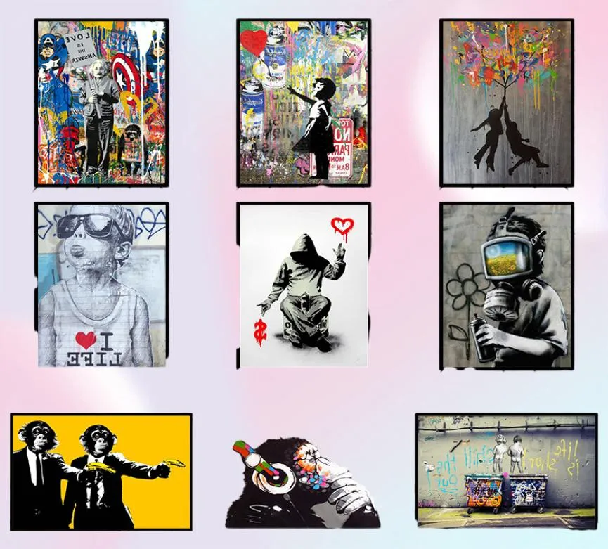 Pinturas engraçadas artes de rua Banksy Graffiti Wall Arts Telvas Poster Poster e impressão de Cuadros Wall Pictures for Home Decor No Fram9590330