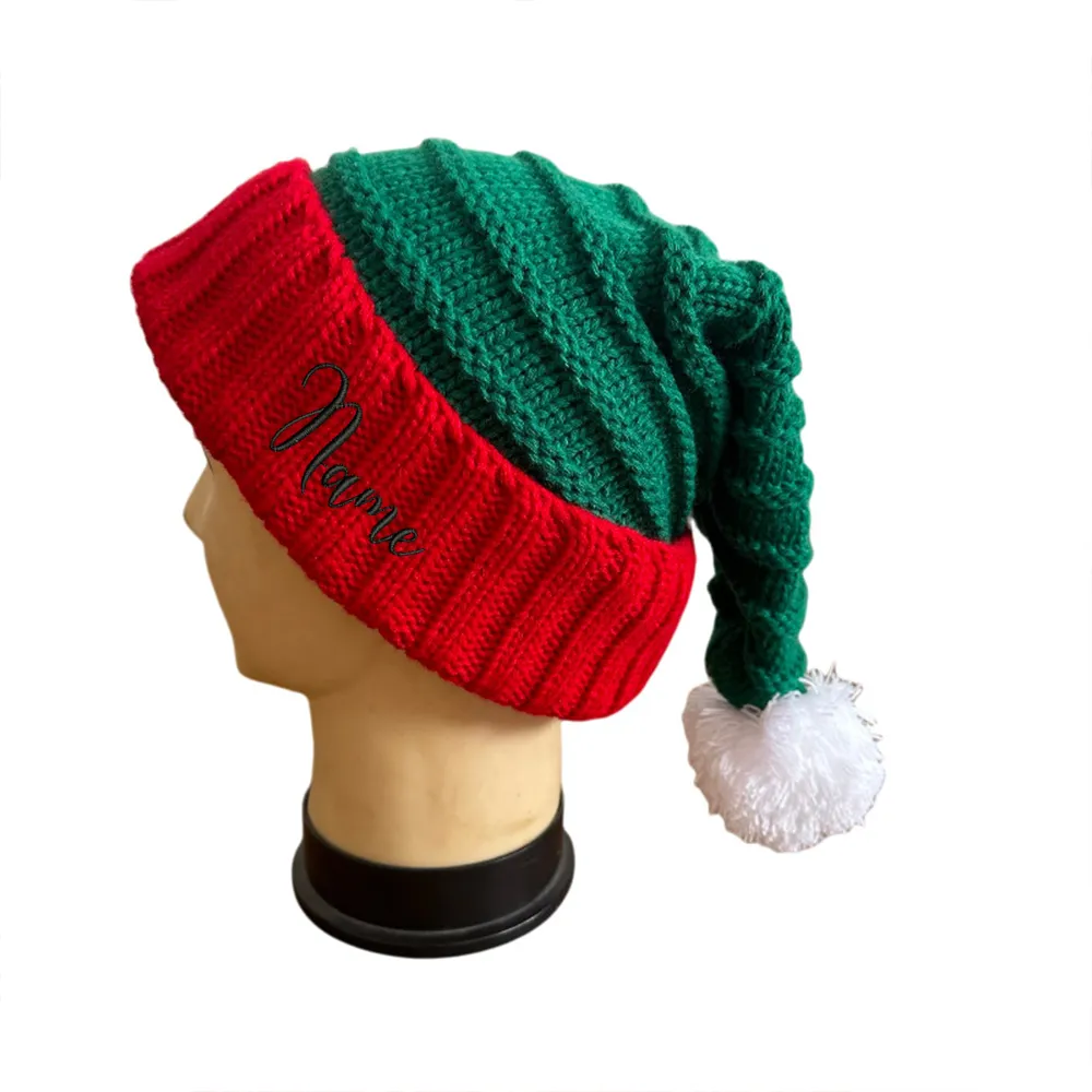 Özel İsim Noel Baba Şapka Örgü Noel Şapkası Kişiselleştirilmiş İşlemeli Noel Baba Şapk Sıcak Bobble Hat Hediyeleri Noel Partisi İçin Şapka