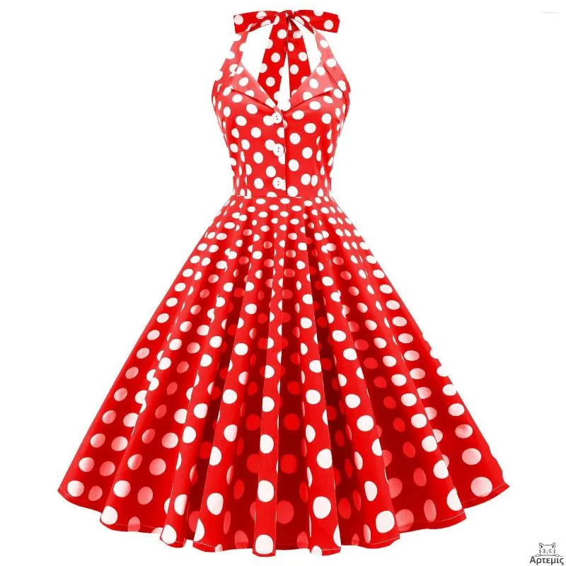 Casual Dresses Hepburn Style Lapel Cardigan Polka Dot Swing Retro Dress Cotton Women's Women