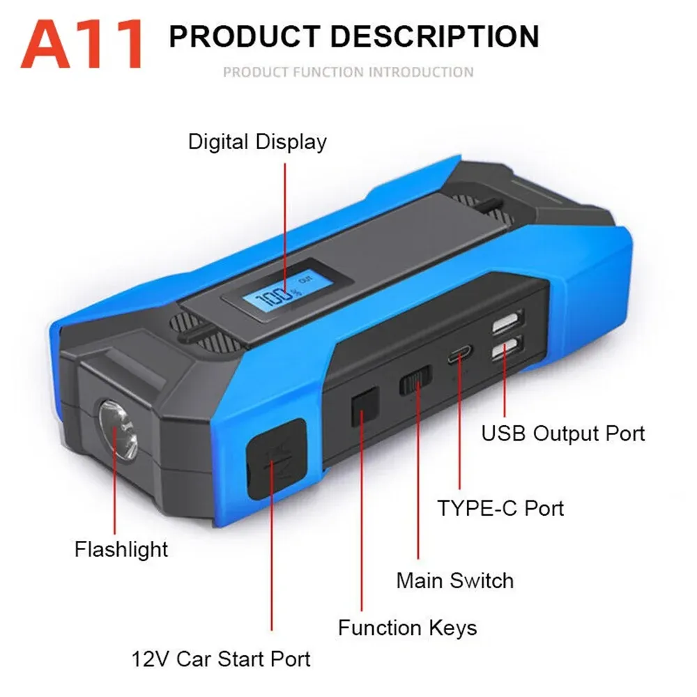 Car Jump Starter 800A Battery Charger 25000mAh Emergency Power Bank Booster for 12V Gasoline and Diesel Vehicles Starting