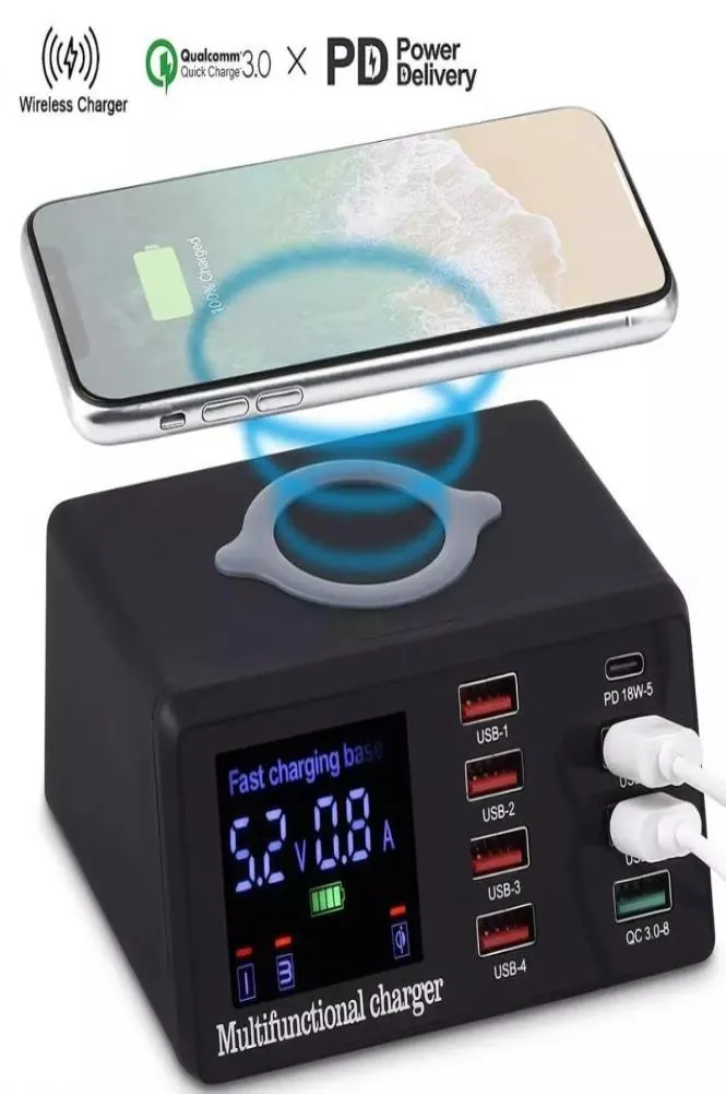 100 Вт Multi USB Fast Charger PD Зарядка QC30 Адаптер US EU UK Plug Wireless Quick Station для смартфона Samsung Huawai7488253