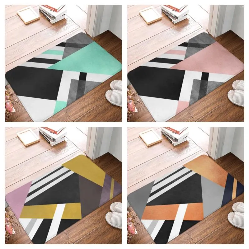 Badmatten blauw zwart goud geometrisch gestreepte decoratieve deurt tapijt Keuken badkamer huis antislip vloer mat Noordse stijl indoor tapijt