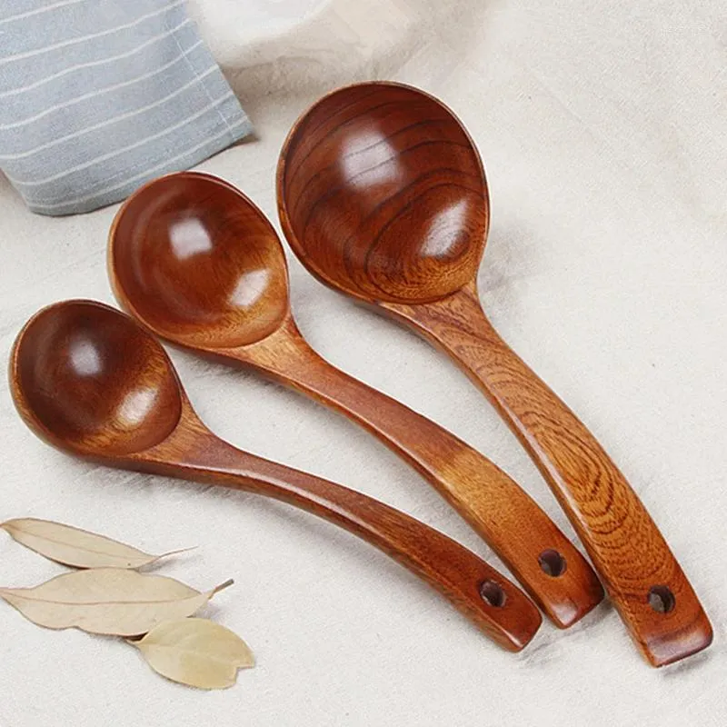 Spoons Kitchen Wooden Rice Soup Spoon Long Handle Scoop Home Dinnerware Cooking Accessories Round Head Tableware Cutlery