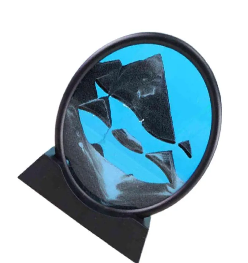 Poruszający piasek Picture okrągły szklany 3D Deep Sea Sandscape In Motion Wyświetlacz płynąca rama piaskowca 712 cali do dekoracji domowej Y11237902639