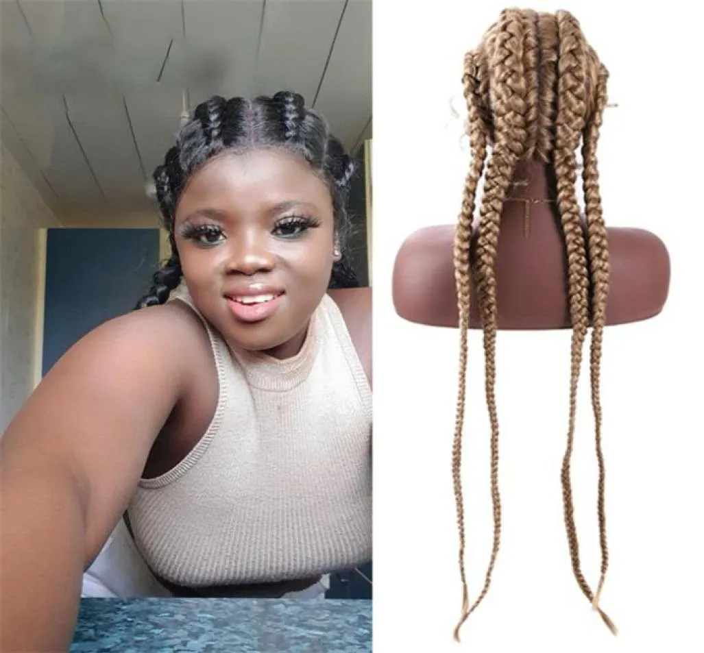 Boîte avant en dentelle Perruques tressées avec des cheveux pour bébé moyen longs synthétiques résistantes à la chaleur tresser les cheveux pour femmes noires afro wig8458055