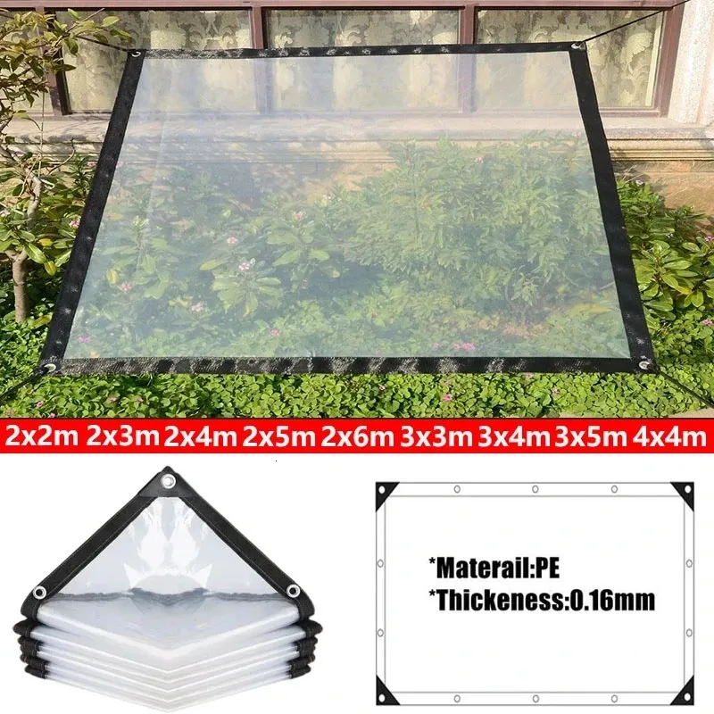 Transparent Outdoor Tarpaulin 0.16mm PE Rainproof Garden Plant Cover Gazebo Pergola Canopy Dog Pet Window Windproof Awning 240329