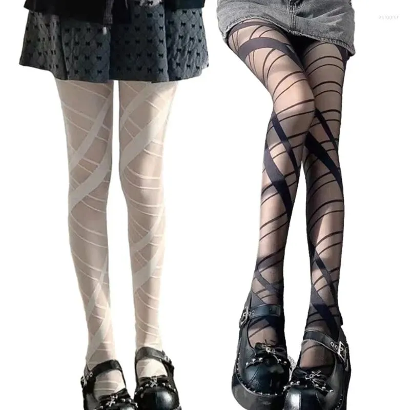 Femmes chaussettes minces collants soyeux bas est esthétique des collants de motif croisé irrégulier esthétique