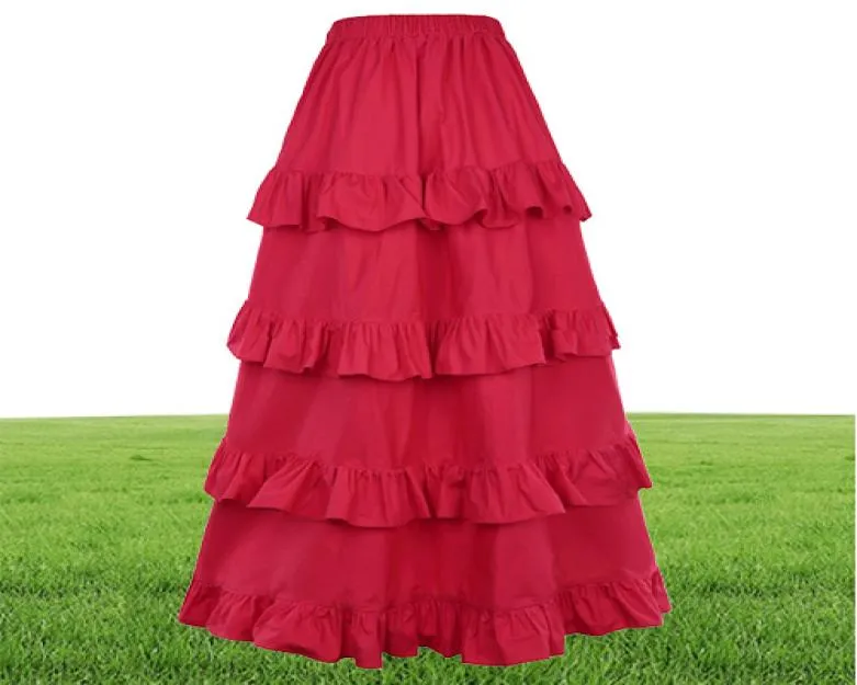 3 färger gotiska korsett kjol viktorianska steampunk lång ruffle vintage dräkt kjol j1905074413732