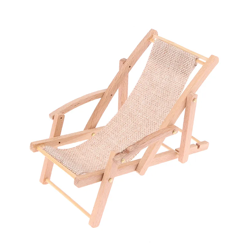 1:12 Dollhouse Miniature Foldable Wooden/Plastic Beach Chair Deck Chair Model Living Scene Decor Toy Doll House Accessories