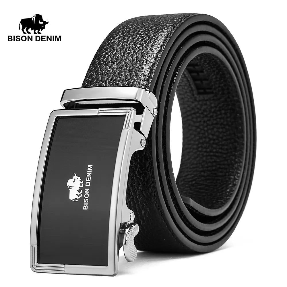 BISON DENIM Genuine Leather Cowskin Belt for Men Casual Automatic