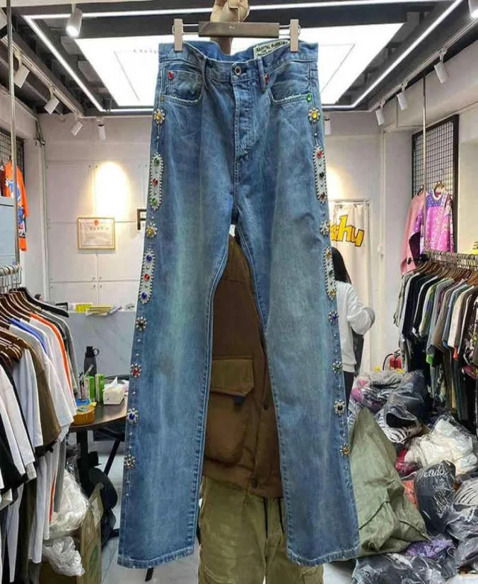 Vintage Washed Inlaid Gem Distressed Jeans: KAPITAL Pants for Men & Women