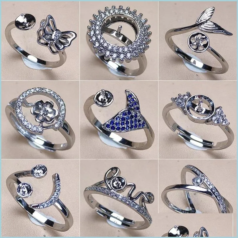 Установки ювелирных изделий New Pearl Ring Accessories S925 Sier 18 стилей для женщин -колец регулируемый размер пустые подарки Diy Drod