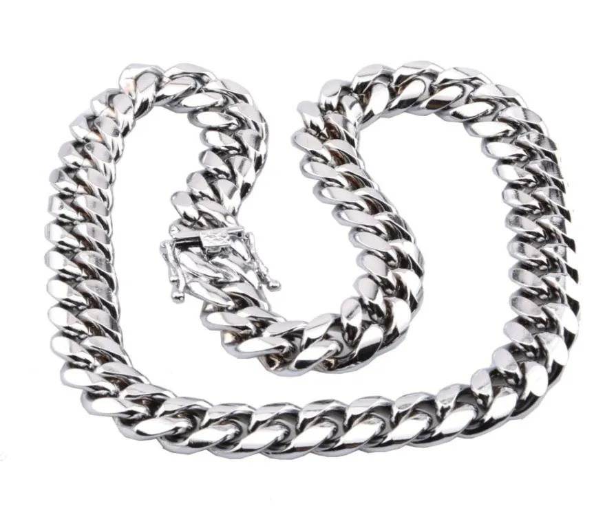 High Quality Miami Cuban Link Chain Necklace Men Hip Hop Gold Silver Necklaces Stainless Steel Jewelry6111344