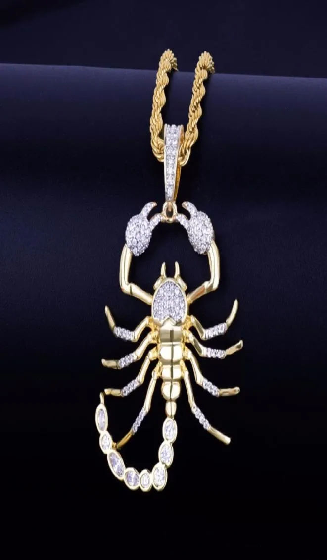 Animal Scorpion Hip Hop Pendant with 18K Yellow Gold Necklace Cubic Zircon Men039s Necklace Jewelry for Gift3786456