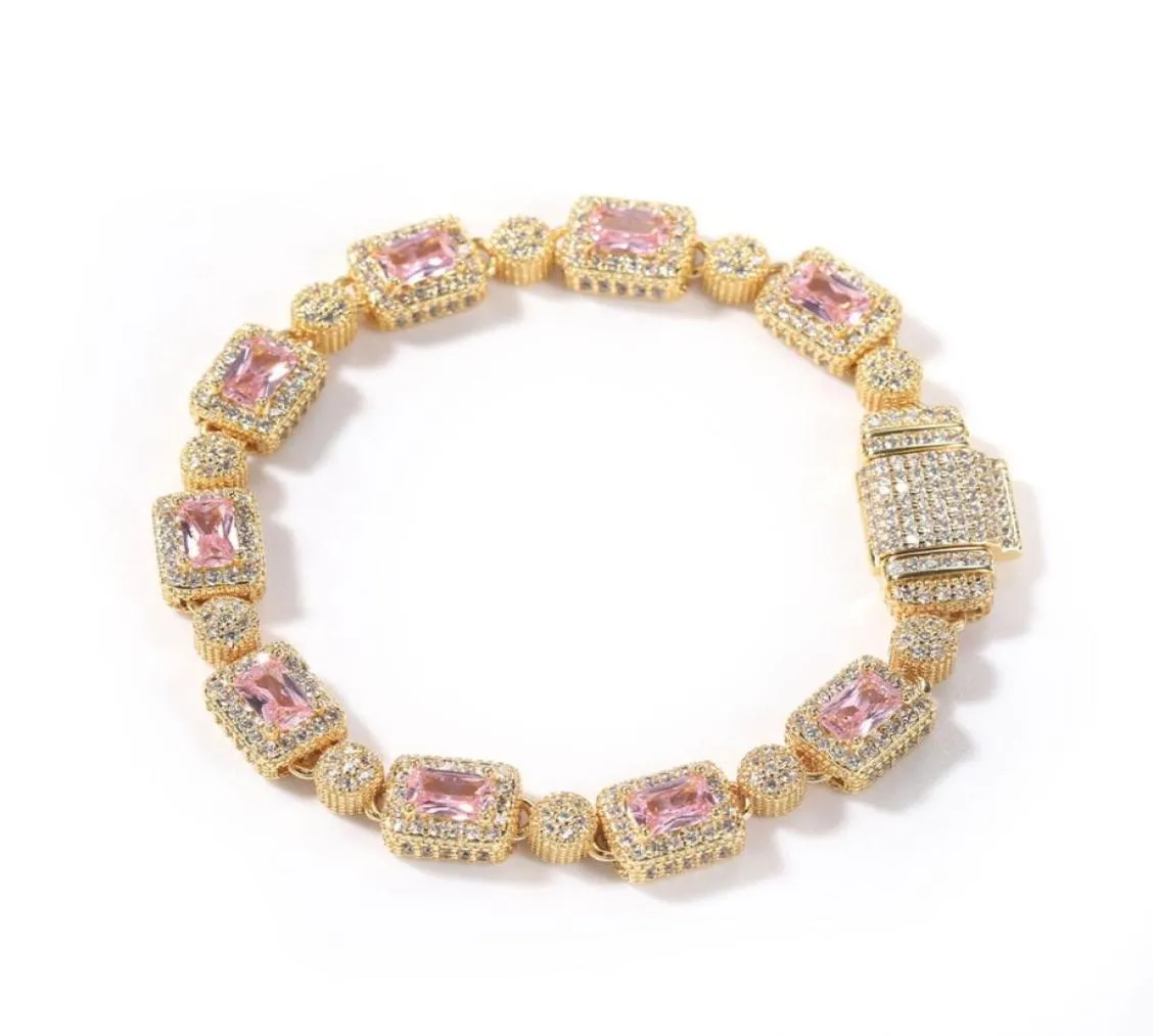 Hip Hop Copper Incluste rosa Tennis Bracelet Men Women Diamond Mixed 7inch 8inch Crystal Bracelets Acessórios de joias 5598021