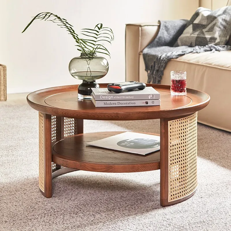 Rattan Side Table: Japanese Style Woven Coffee Table Round