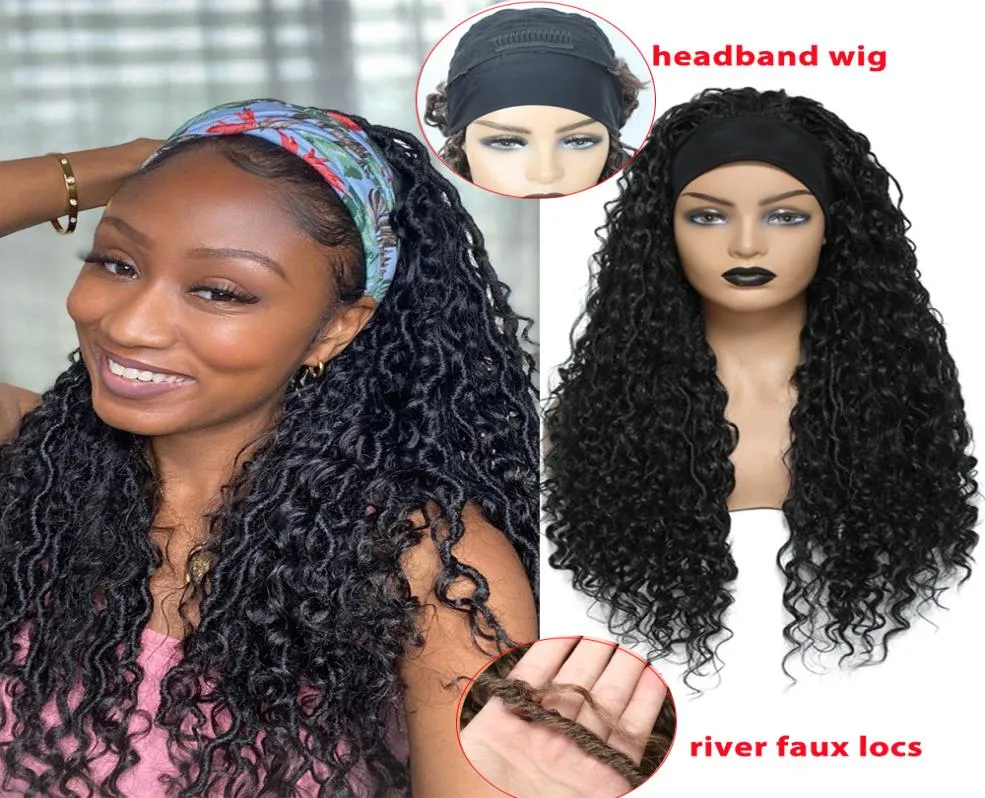 Stirnband -Perücken geflochtene Perücken mit lockigen Faux -Locs Häkeln Geflecht Haar für schwarze Frauen Ombre 24 Zoll lang synthetische Zöpfe Wig9075508