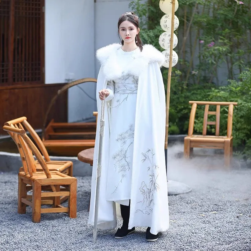 Elegant Womens Fur Collar Cloak: Autumn Winter Plush Cape