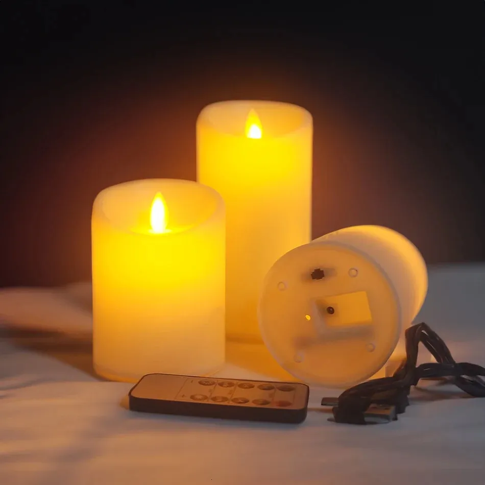 3pcsset USB şarj edilebilir alevsiz elektrikli LED mumlar uzaktan kumanda ev bar düğün dekorasyonu 240412