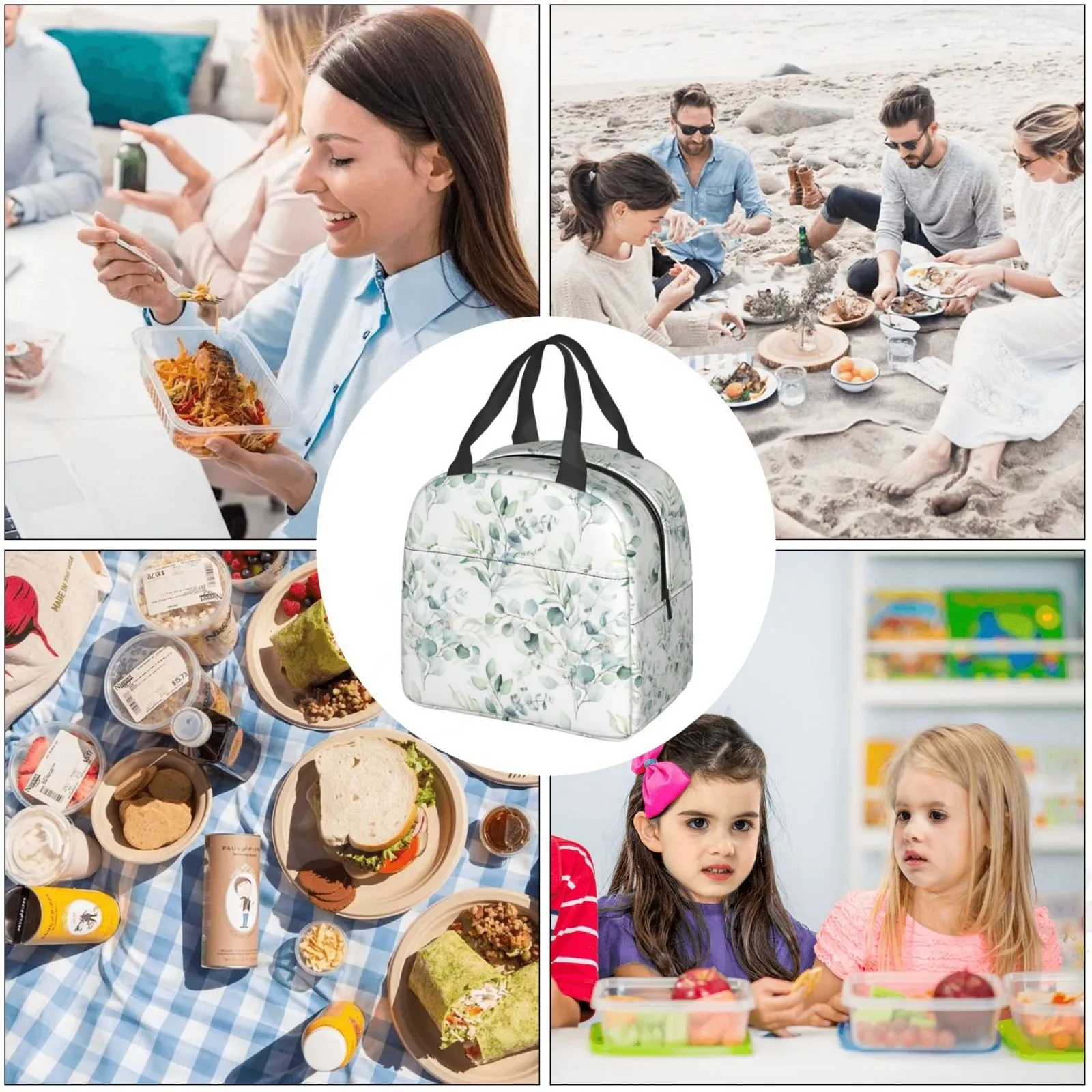 Spring Leaf Floral Sage Thermal Lunch Bag Izolowane pudełko na lunch dla kobiet Bento Bento TOTE TORBO DO PROBURE