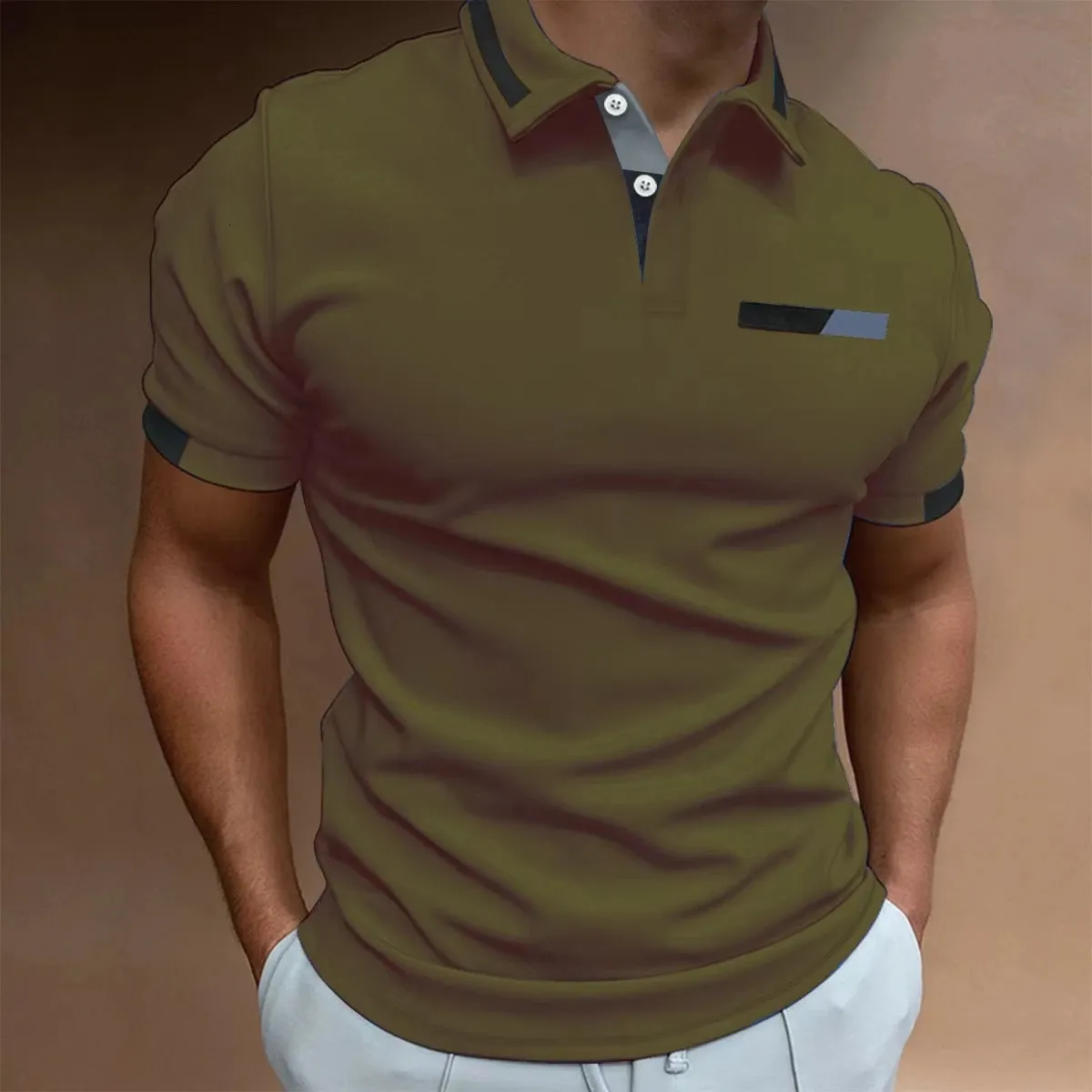 Mens Fashion Tshirt Shortsleeved Polo Shirt Summer Top Buttondown Casual 240401