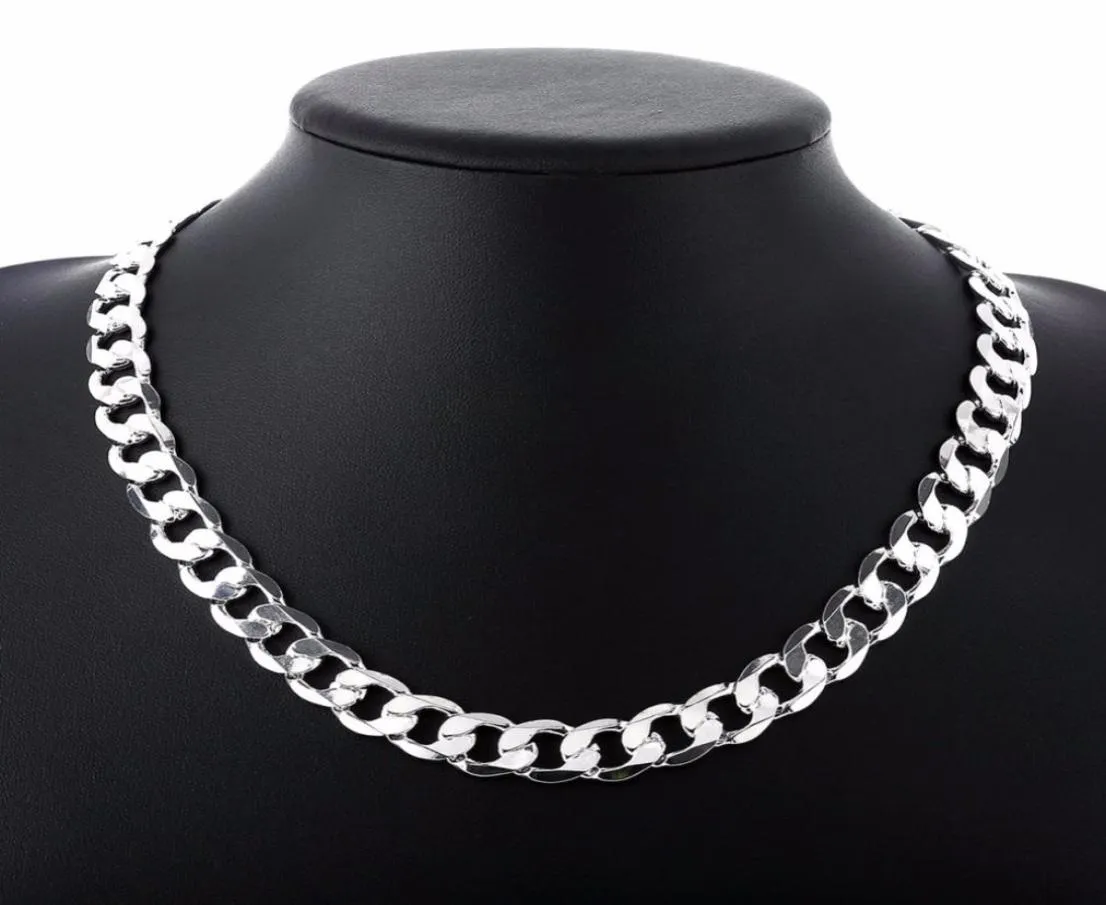 12 mm Curb Chain Necklace for Men Silver 925 Necklaces Chain Choker Man Fashion Male Jewelry Wide Collar Torque Colar3380615