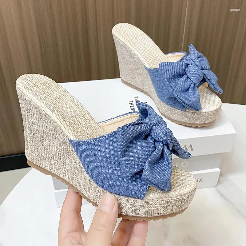 Slippers Women Fashion Casual Party Club Shoes Bowknot Design Platform Wedge Sandals Summer Flip Flops