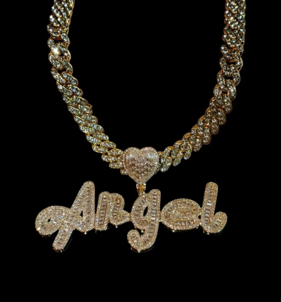 Grandbling aangepaste naam ketting met hart steentjes Cubaans kettingwoord Iced out cz gepersonaliseerde hiphop sieraden 220722204D2005603