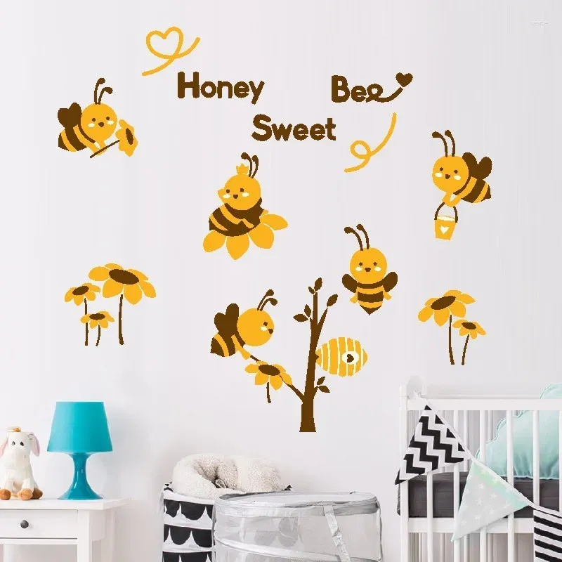 Wall Stickers Sunflower Bee Sticker PVC Self-adhesive Can Be Removed Show A Pleasant Festive Atmosphere