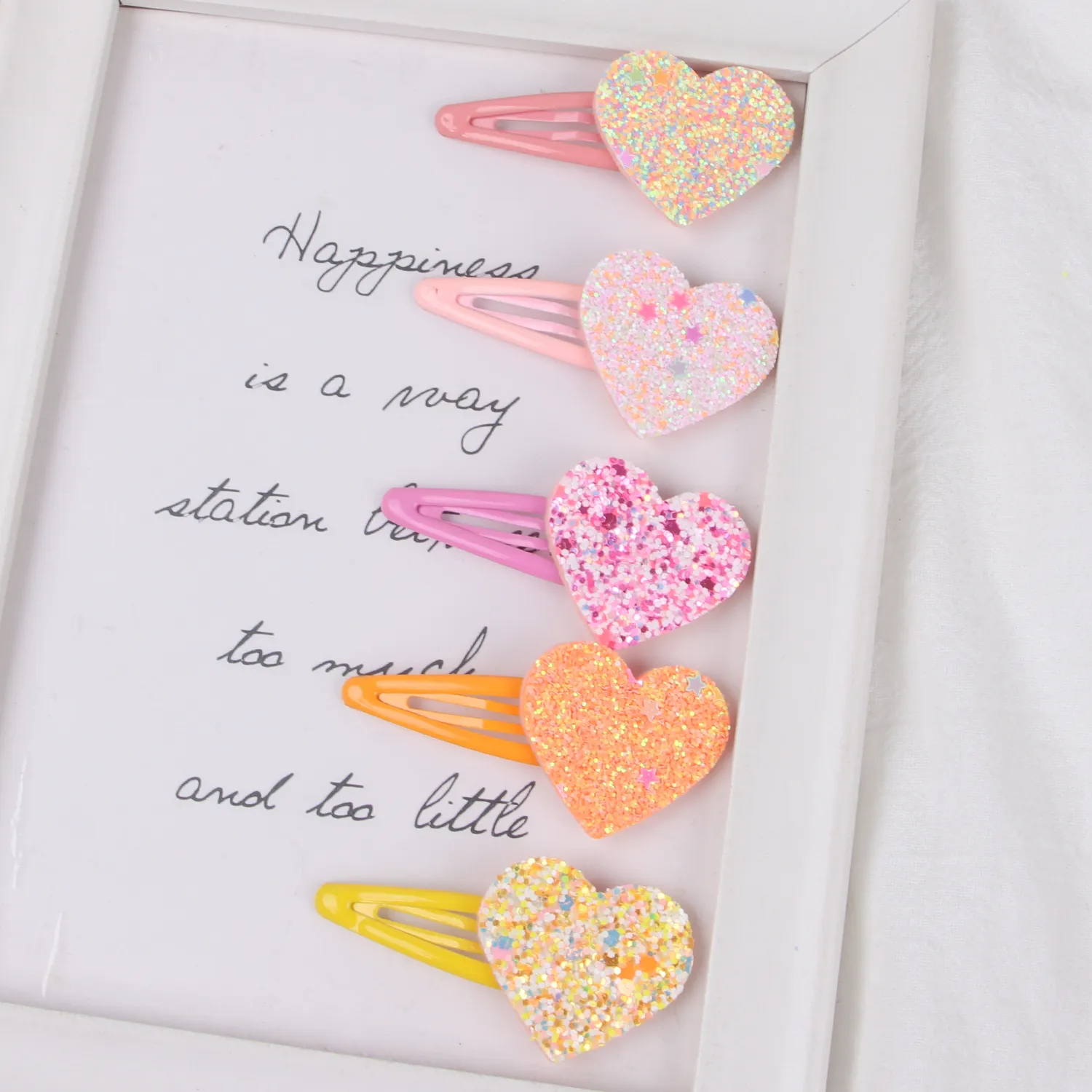 2 or Candy Colors Heart Hair Clips for Children Girls Glitter