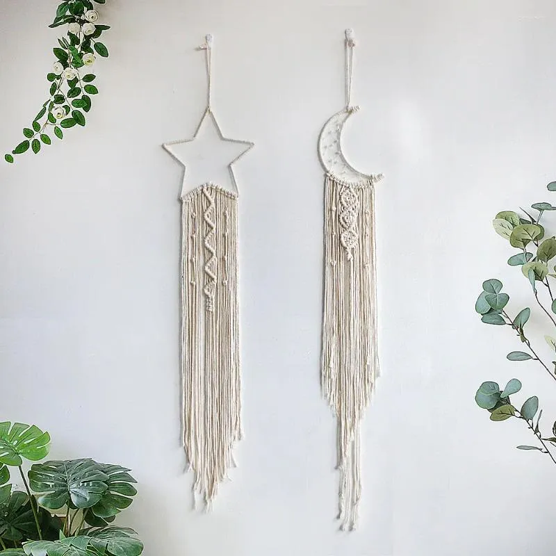 Taquestres de tapeçarias lunar lunar macrame tapeçaria parede pendurada boho decoração folhas sala de estar fazearhouse caseiro quarto dormitório presente de decoração