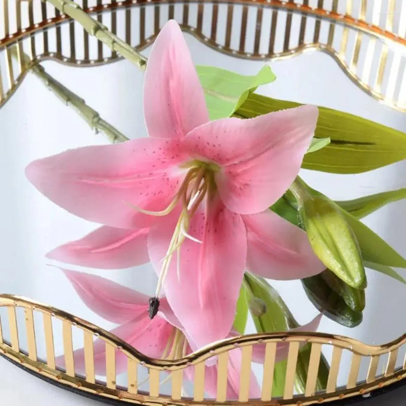 Decorative Flowers Artificial Lily Flower Indoor Plants Elegant Branch With Green Leaves For Home Stylish