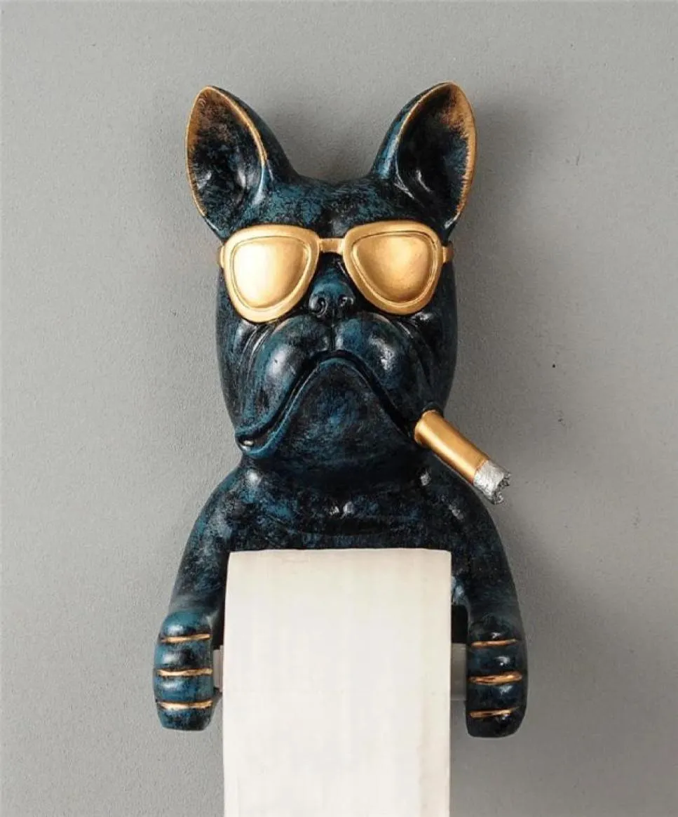 Tray Toilet Paper Holder Bulldog Resin Punch Hand Tissue Box Household Paper Towel Holder Reel Spool Device Dog Style 2206243298841