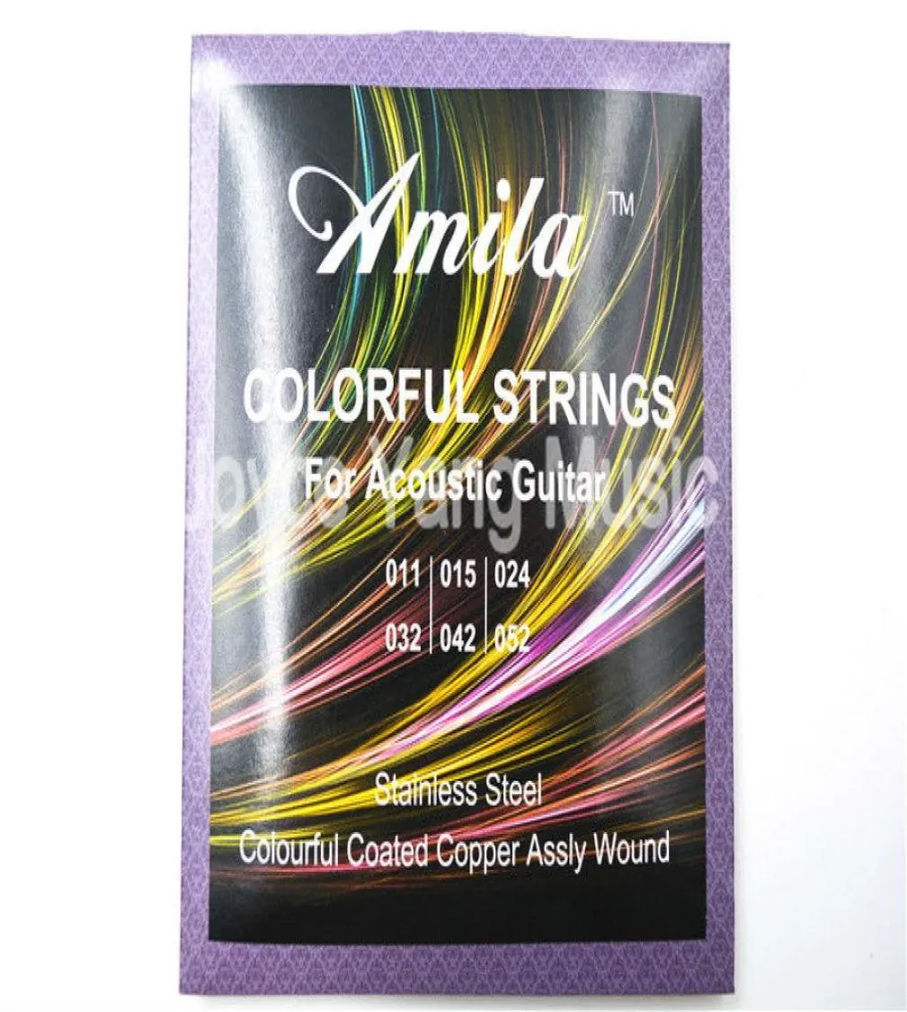 سلاسل Amila Colorful Strings سلاسل الغيتار الصوتية ملونة سبيكة النحاس المغلفة الجرح 1st6th السلاسل 011052 6122312